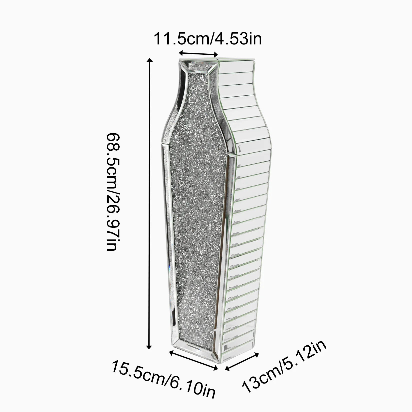 2 Styles Floor Crushed Diamond Mirrored Vase Crystal Silver Glass Decorative Mirror for Holding Pampas Grass Plant, Dried Flower